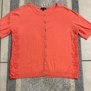 Chadwicks of Boston Knit Cardigan Sweater Coral Lace Button Crew Neck XL